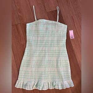 NWT Women's Mint Green Plaid Stretchy Short Dress With Ruffle Bottom Size XL